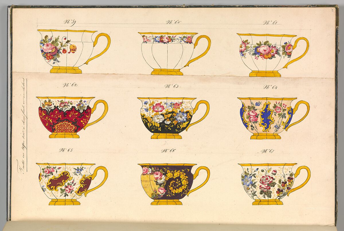 Porcelain Designs, Anonymous, French, 19th century, Watercolor, pen and ink