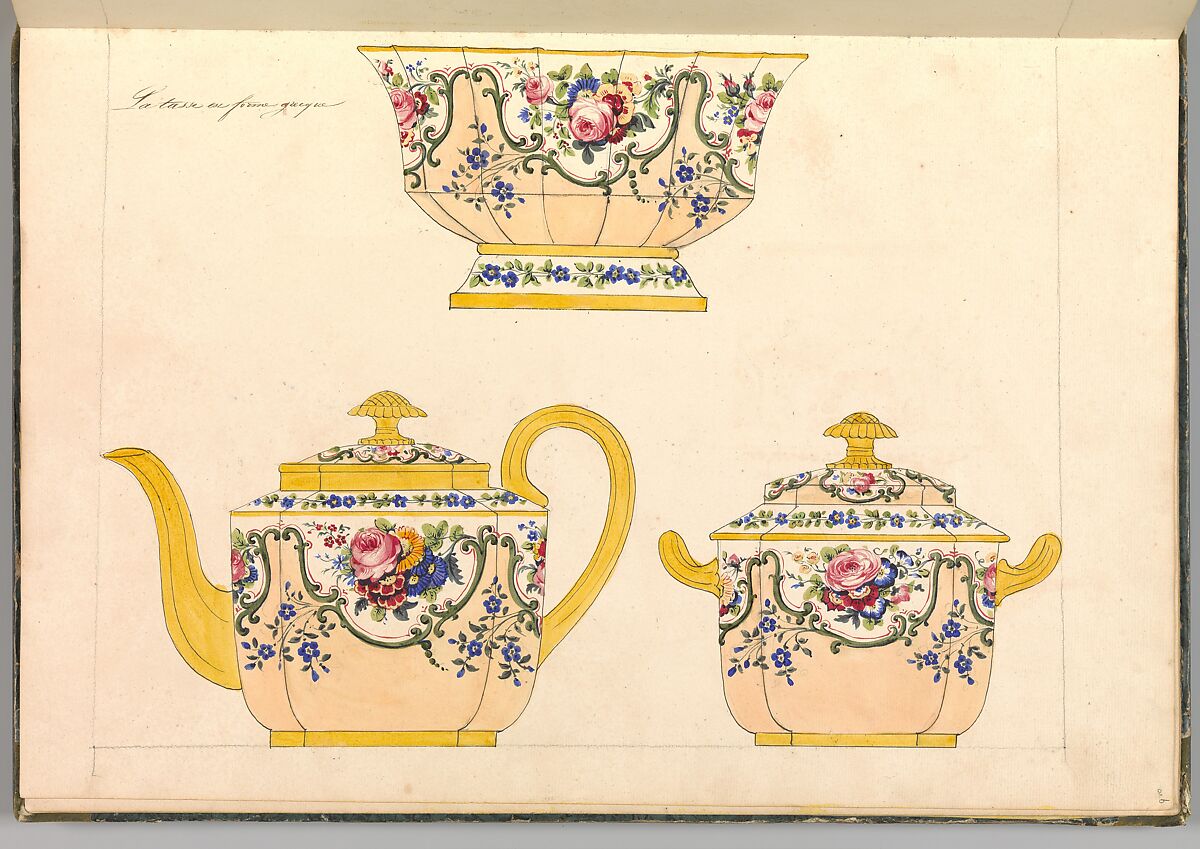 Porcelain Designs, Anonymous, French, 19th century, Watercolor, pen and ink