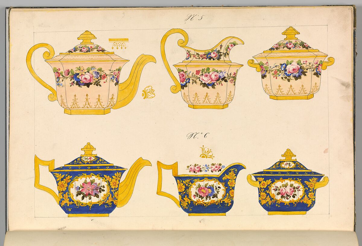 Porcelain Designs, Anonymous, French, 19th century, Watercolor, pen and ink