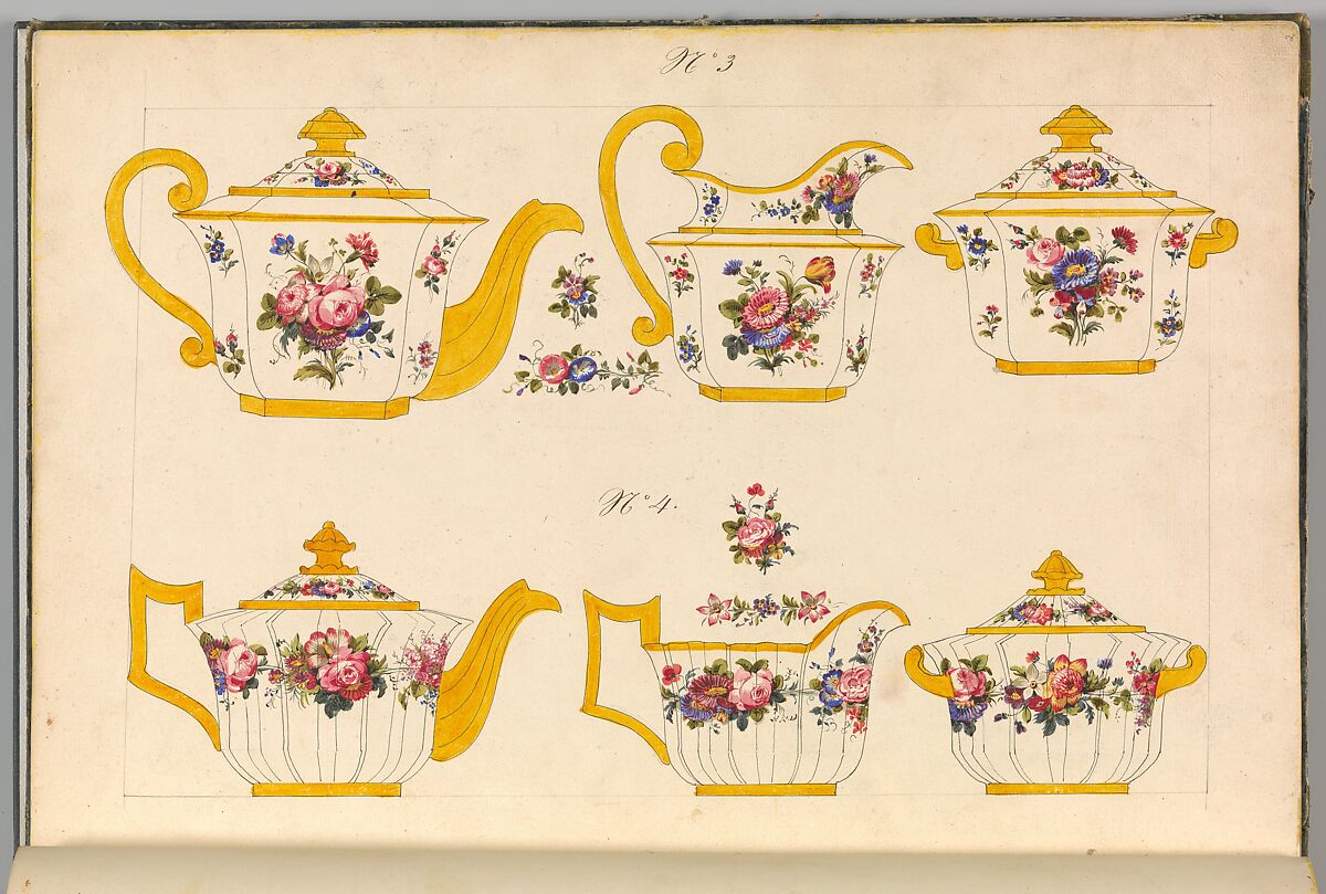 Porcelain Designs, Anonymous, French, 19th century, Watercolor, pen and ink