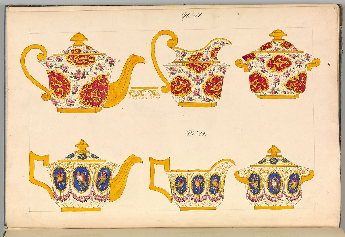 Porcelain Designs, Anonymous, French, 19th century, Watercolor, pen and ink