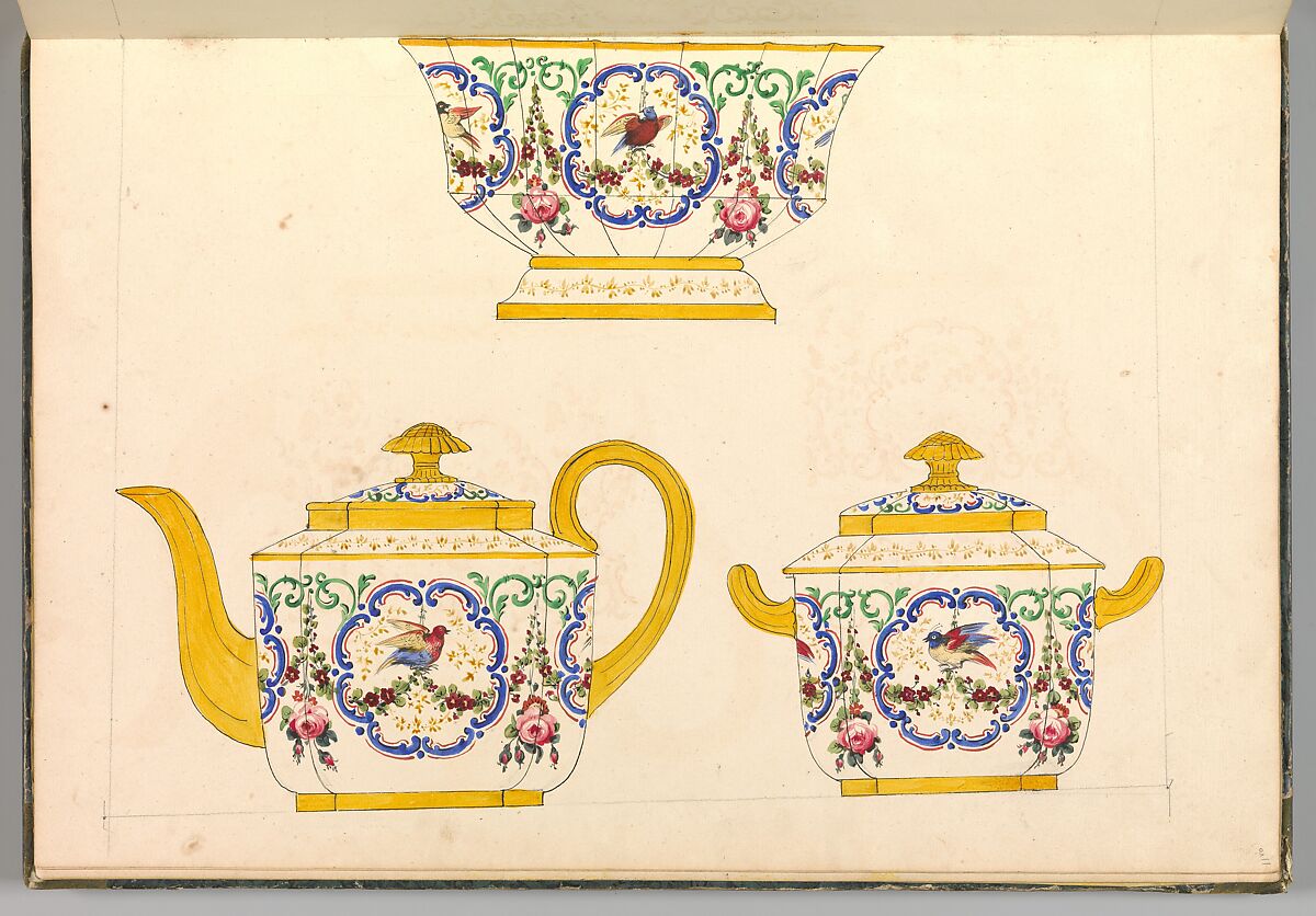 Porcelain Designs, Anonymous, French, 19th century, Watercolor, pen and ink