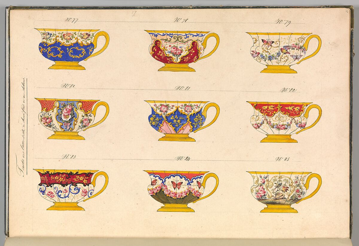 Porcelain Designs, Anonymous, French, 19th century, Watercolor, pen and ink