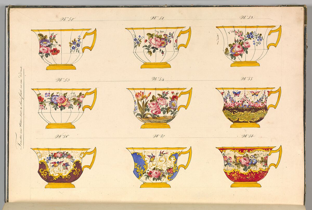 Porcelain Designs, Anonymous, French, 19th century, Watercolor, pen and ink