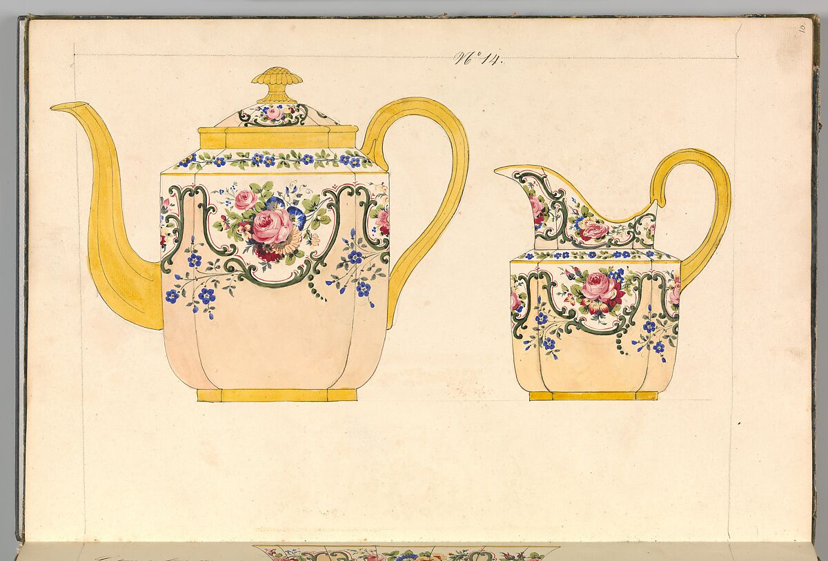 Porcelain Designs, Anonymous, French, 19th century, Watercolor, pen and ink