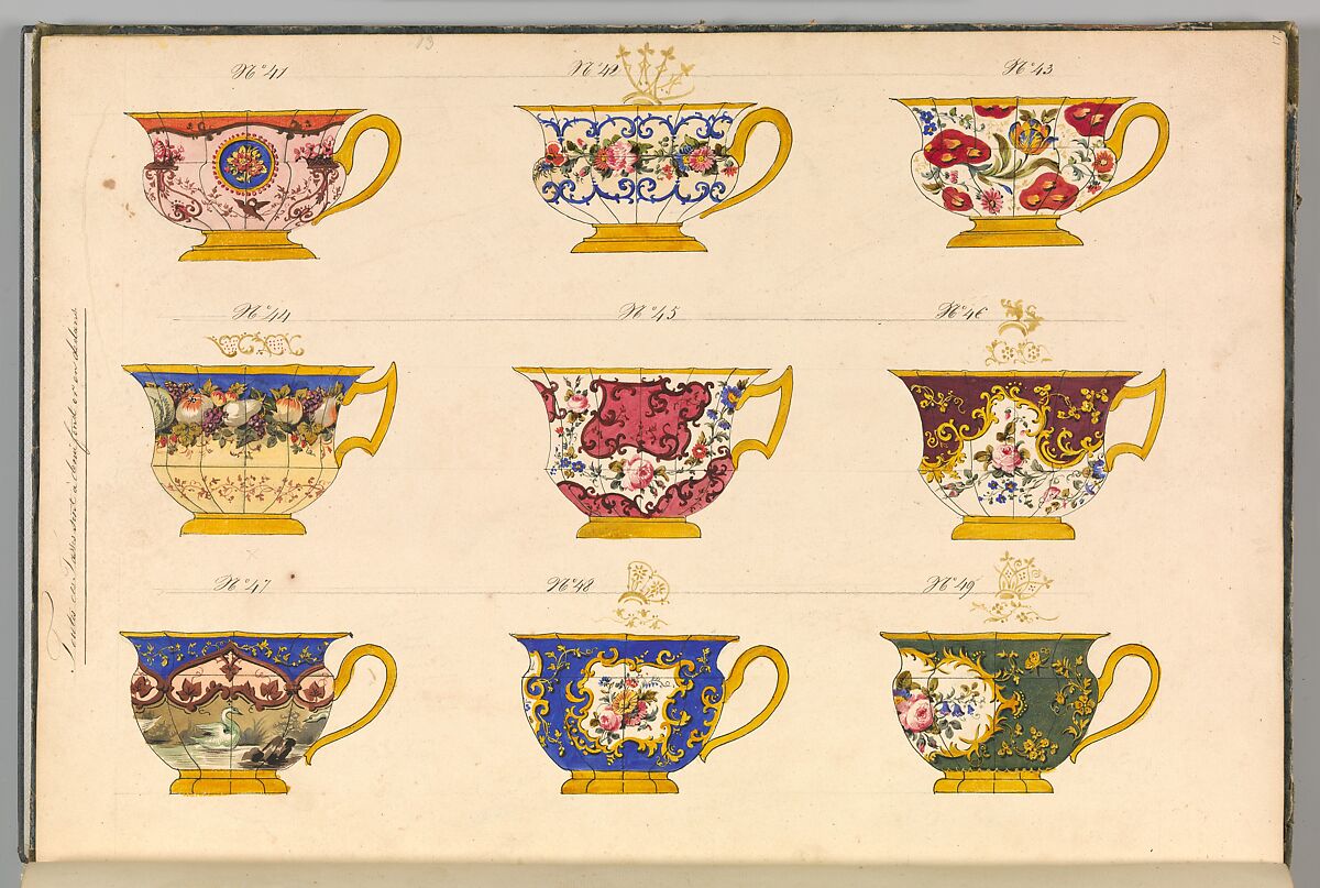 Porcelain Designs, Anonymous, French, 19th century, Watercolor, pen and ink