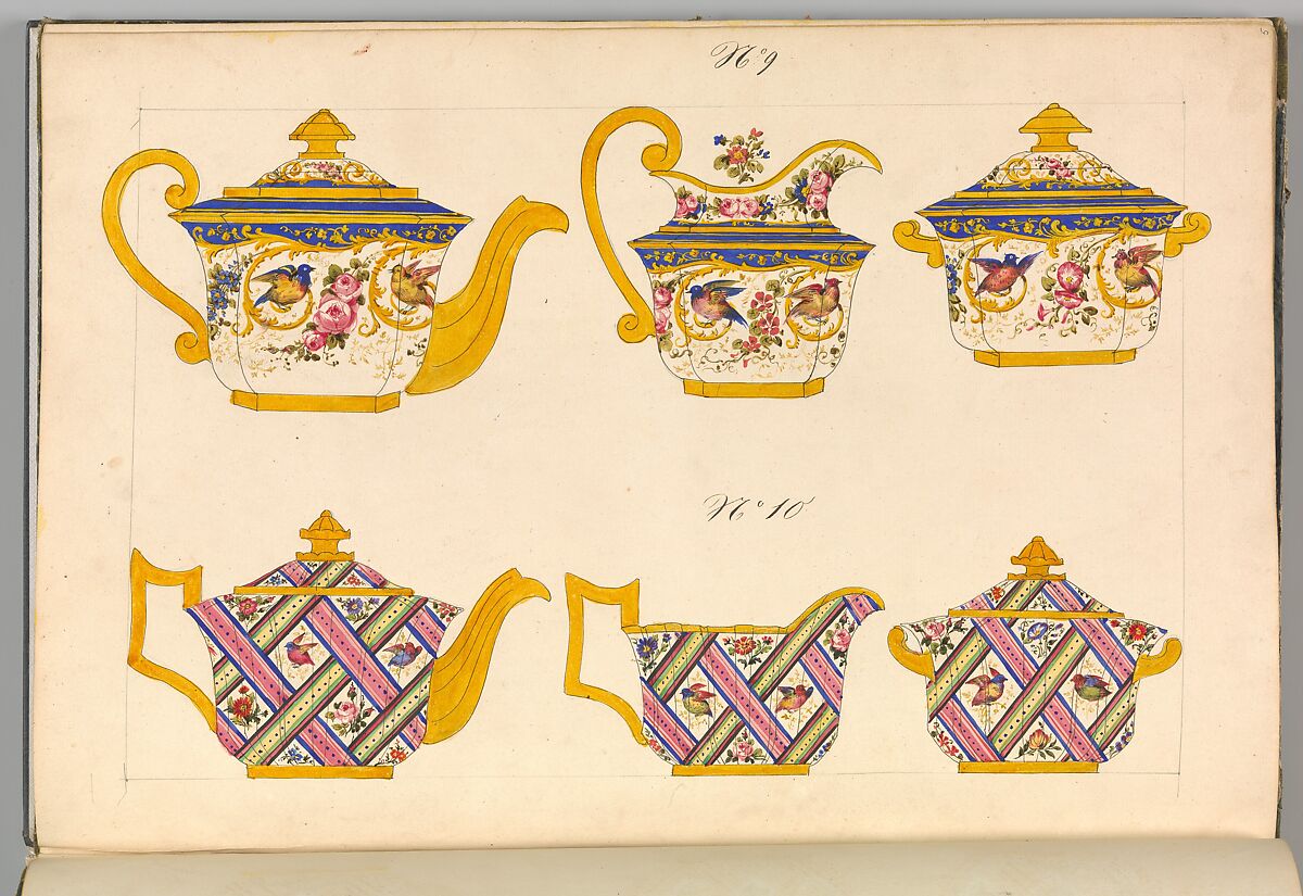 Porcelain Designs, Anonymous, French, 19th century, Watercolor, pen and ink