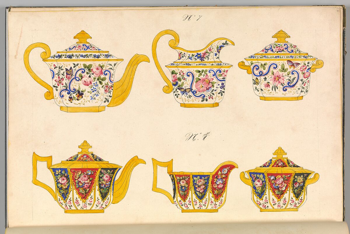 Porcelain Designs, Anonymous, French, 19th century, Watercolor, pen and ink