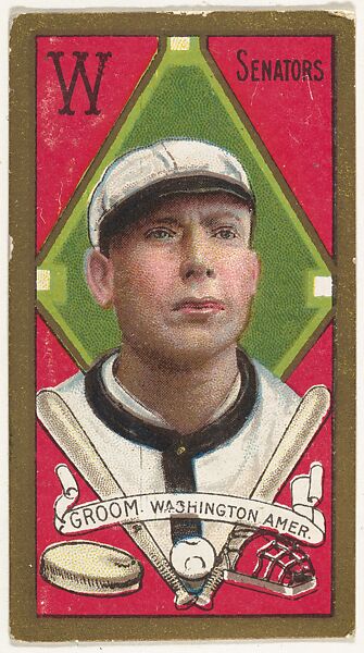 Robert Groom, Washington Senators, American League, from the "Baseball Series" (Gold Borders) set (T205) issued by the American Tobacco Company, American Tobacco Company, Commercial color lithograph