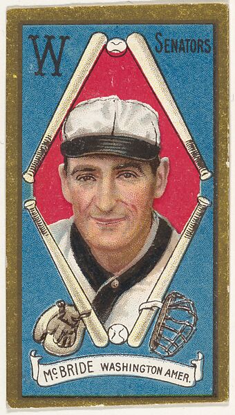 George F. McBride, Washington Senators, American League, from the "Baseball Series" (Gold Borders) set (T205) issued by the American Tobacco Company, American Tobacco Company, Commercial color lithograph