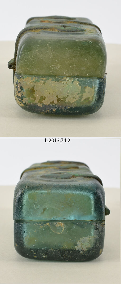 Box with Metal Mounts, Glass, greenish color; mold-blown, wheel-cut decoration, metal mounts