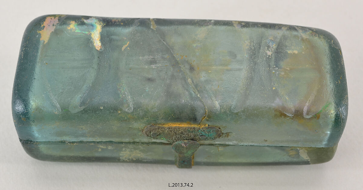 Box with Metal Mounts, Glass, greenish color; mold-blown, wheel-cut decoration, metal mounts