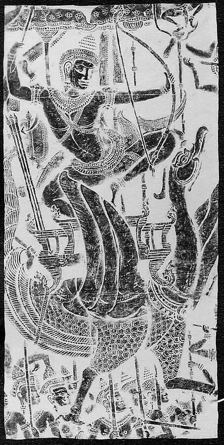 Rubbing of a Figure of Skanda, the God of War, Ink on paper, Cambodia 