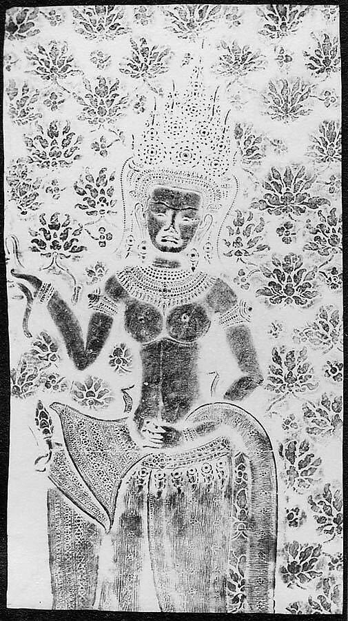 Rubbing of an Apsaras (Dancer), Ink on paper, Cambodia 