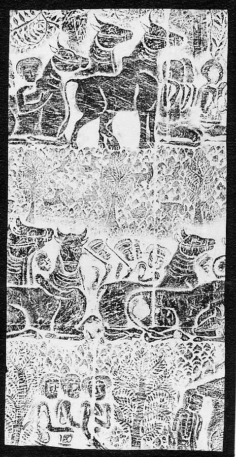 Rubbing of Scene of Animals and Shepherds in the Forest, Ink on paper, Cambodia 