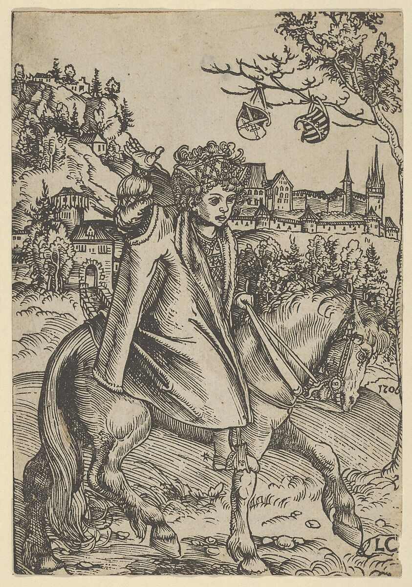 A Saxon Prince on Horseback, Lucas Cranach the Elder (German, Kronach 1472–1553 Weimar), Woodcut; second state of two (Hollstein) 