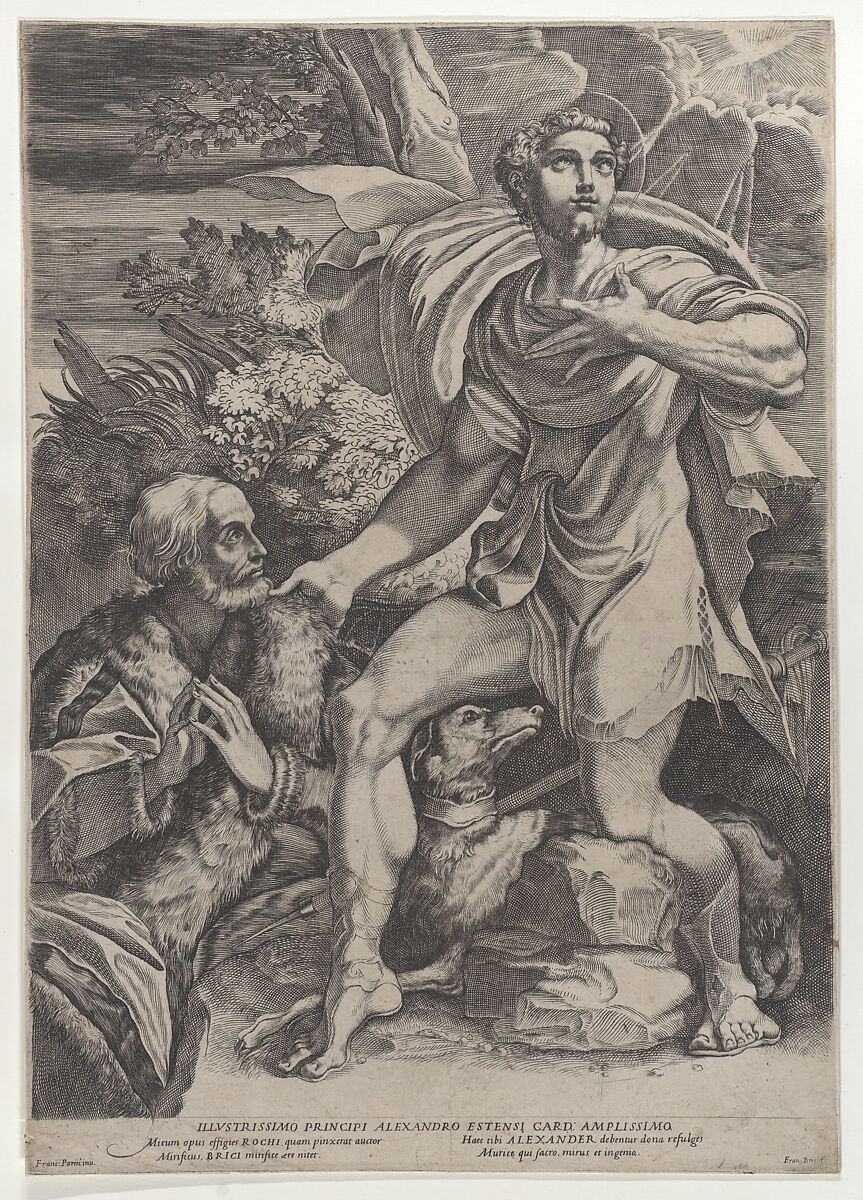 Saint Roch with a donor and a dog at left, Francesco Brizio (Italian, Bologna ca. 1574–1623 Bologna), Engraving 