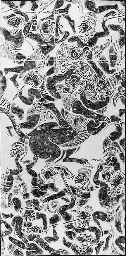 Rubbings of a Scene from the Ramayana, Ink on paper, Cambodia 