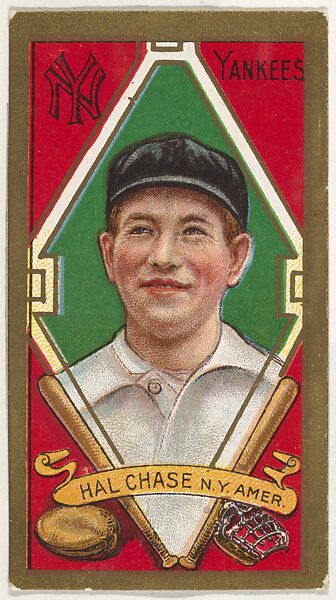 Hal Chase, New York Yankees, American League, from the "Baseball Series" (Gold Borders) set (T205) issued by the American Tobacco Company, Issued by the American Tobacco Company, Commercial color lithograph 
