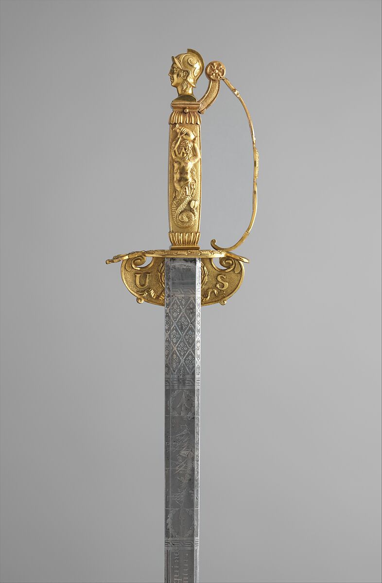 Congressional Presentation Sword and Scabbard of Peleg K. Dunham (1794–1822), William Rose Sr., 1783–1856, Steel, copper alloy (brass), gold, leather, American
