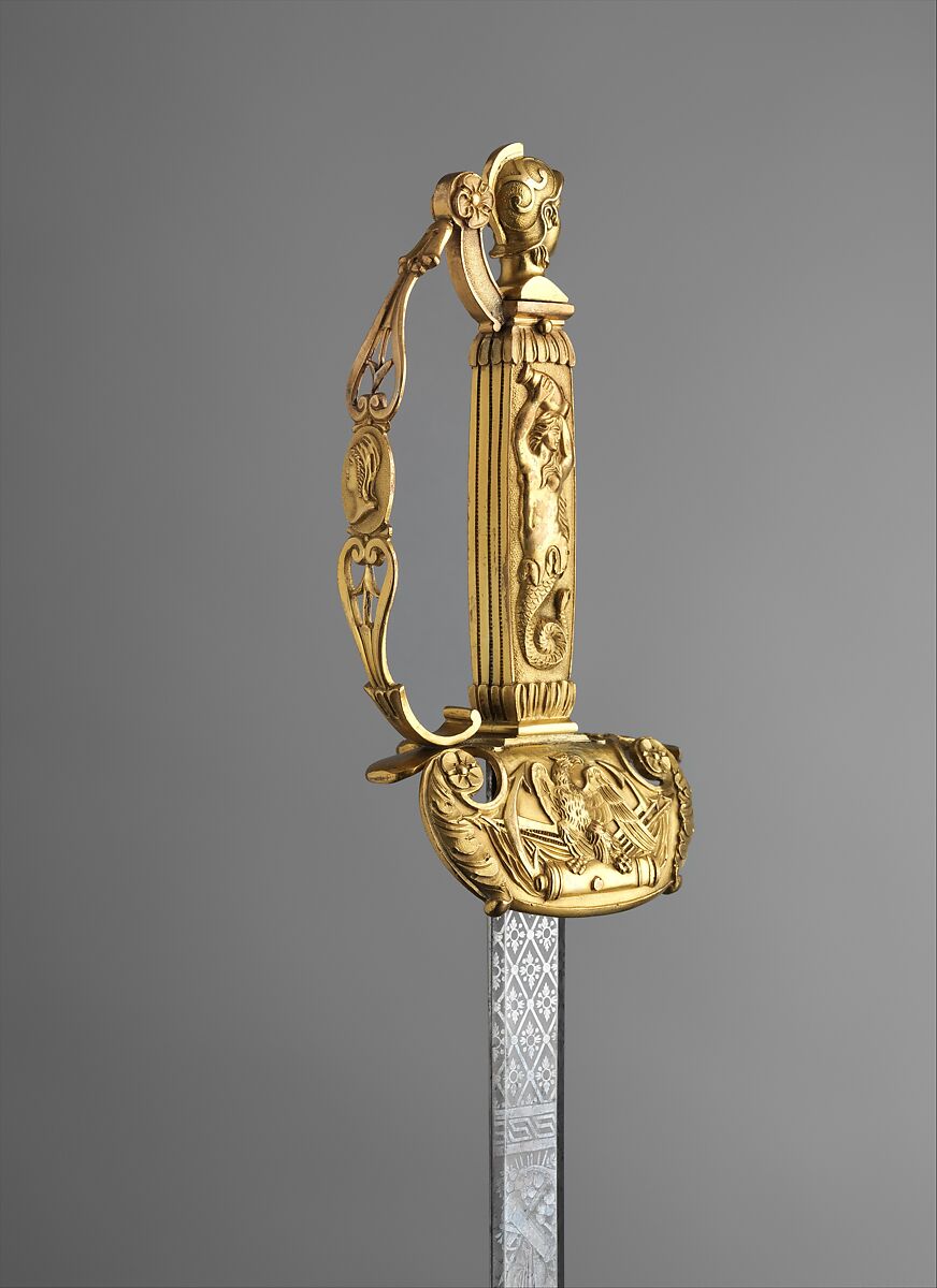 Congressional Presentation Sword and Scabbard of Peleg K. Dunham (1794–1822), William Rose Sr., 1783–1856, Steel, copper alloy (brass), gold, leather, American