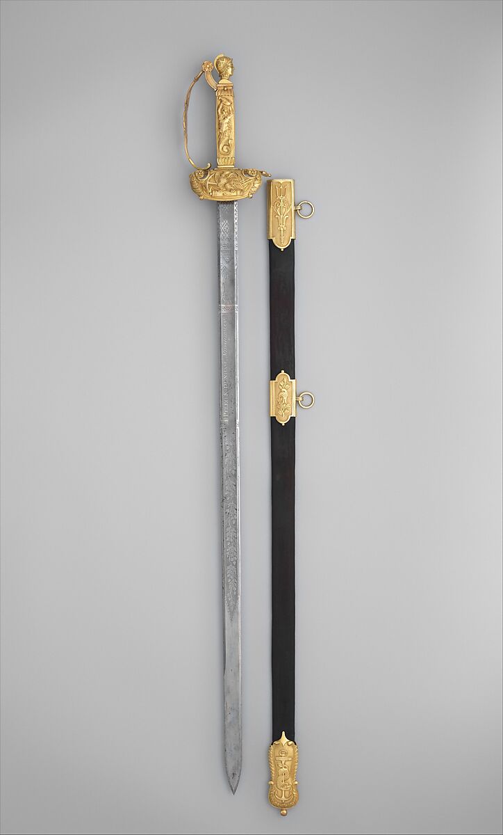Congressional Presentation Sword and Scabbard of Peleg K. Dunham (1794–1822), William Rose Sr., 1783–1856, Steel, copper alloy (brass), gold, leather, American