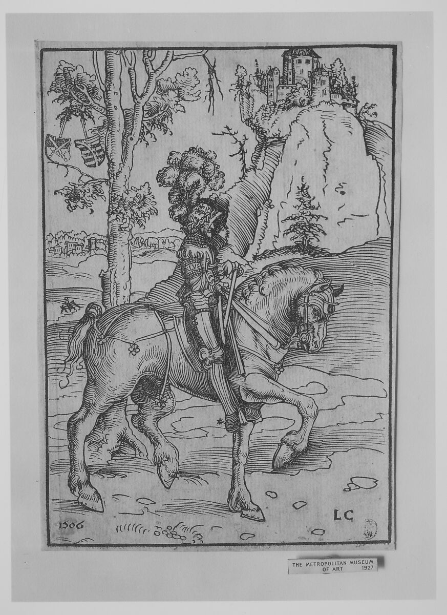 Knight on Horseback Riding Towards the Right, Lucas Cranach the Elder (German, Kronach 1472–1553 Weimar), Woodcut