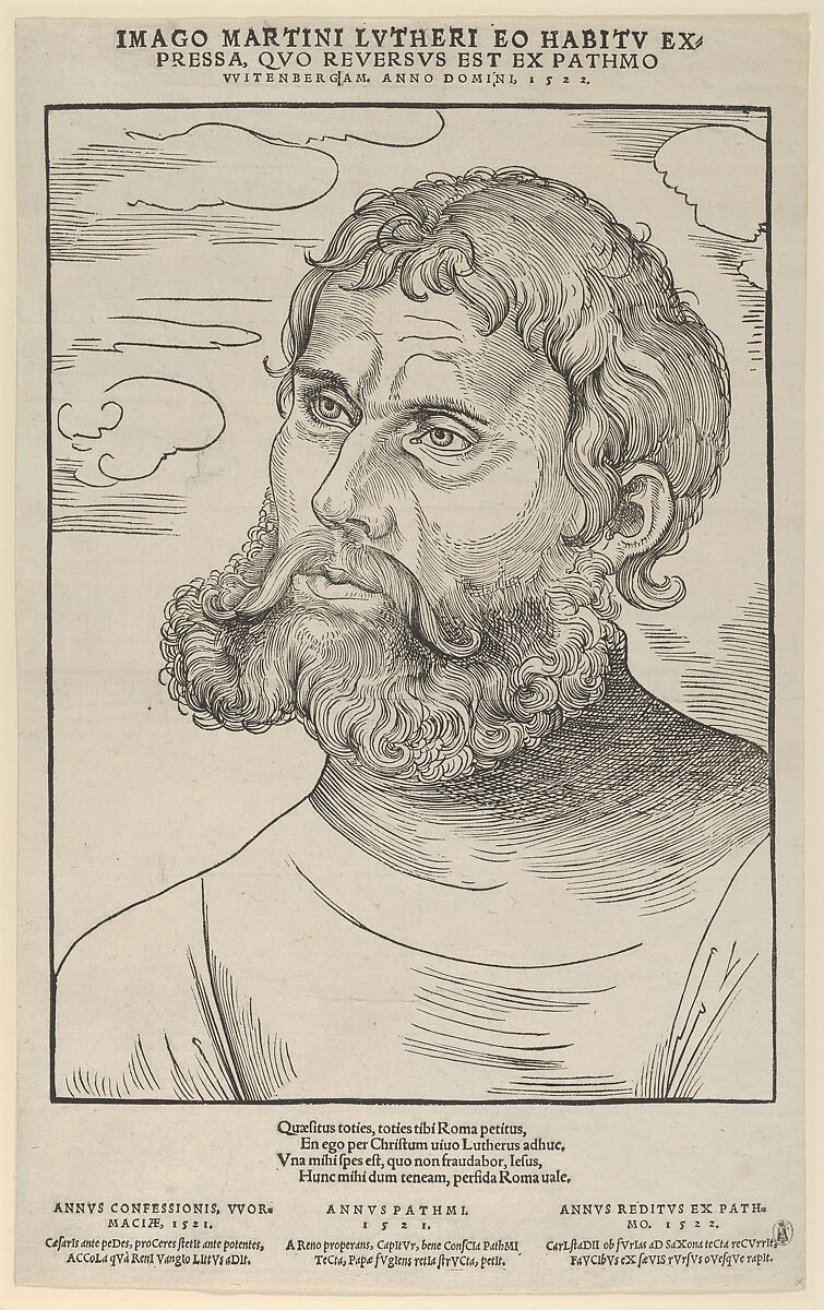 Luther as 'Junker Jorg', Lucas Cranach the Elder (German, Kronach 1472–1553 Weimar), Woodcut; second state of four (Hollstein) 