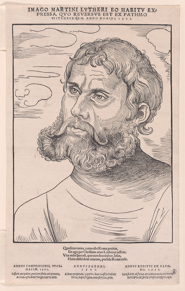 Luther as 'Junker Jorg', Lucas Cranach the Elder (German, Kronach 1472–1553 Weimar), Woodcut; second state of four (Hollstein)