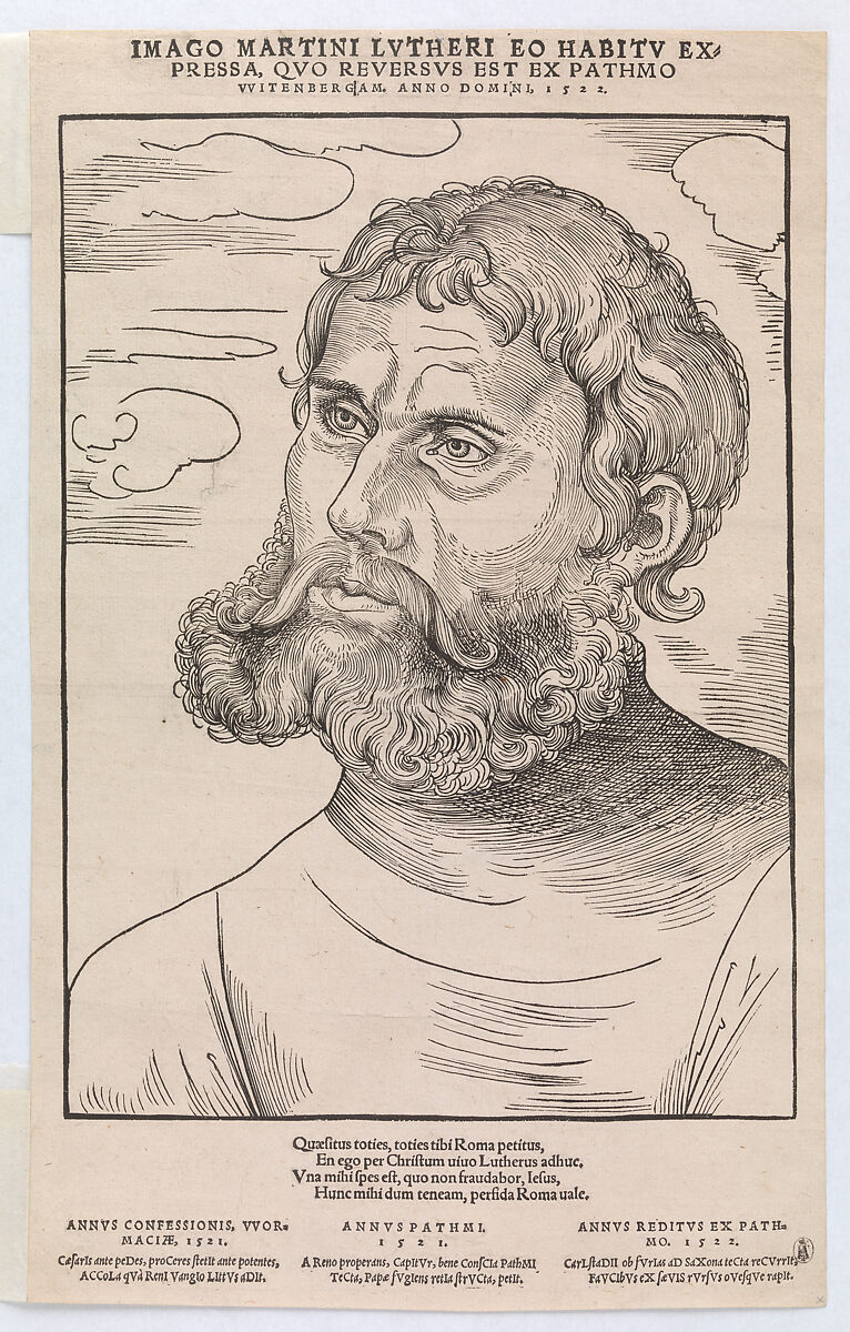 Luther as 'Junker Jorg', Lucas Cranach the Elder (German, Kronach 1472–1553 Weimar), Woodcut; second state of four (Hollstein)