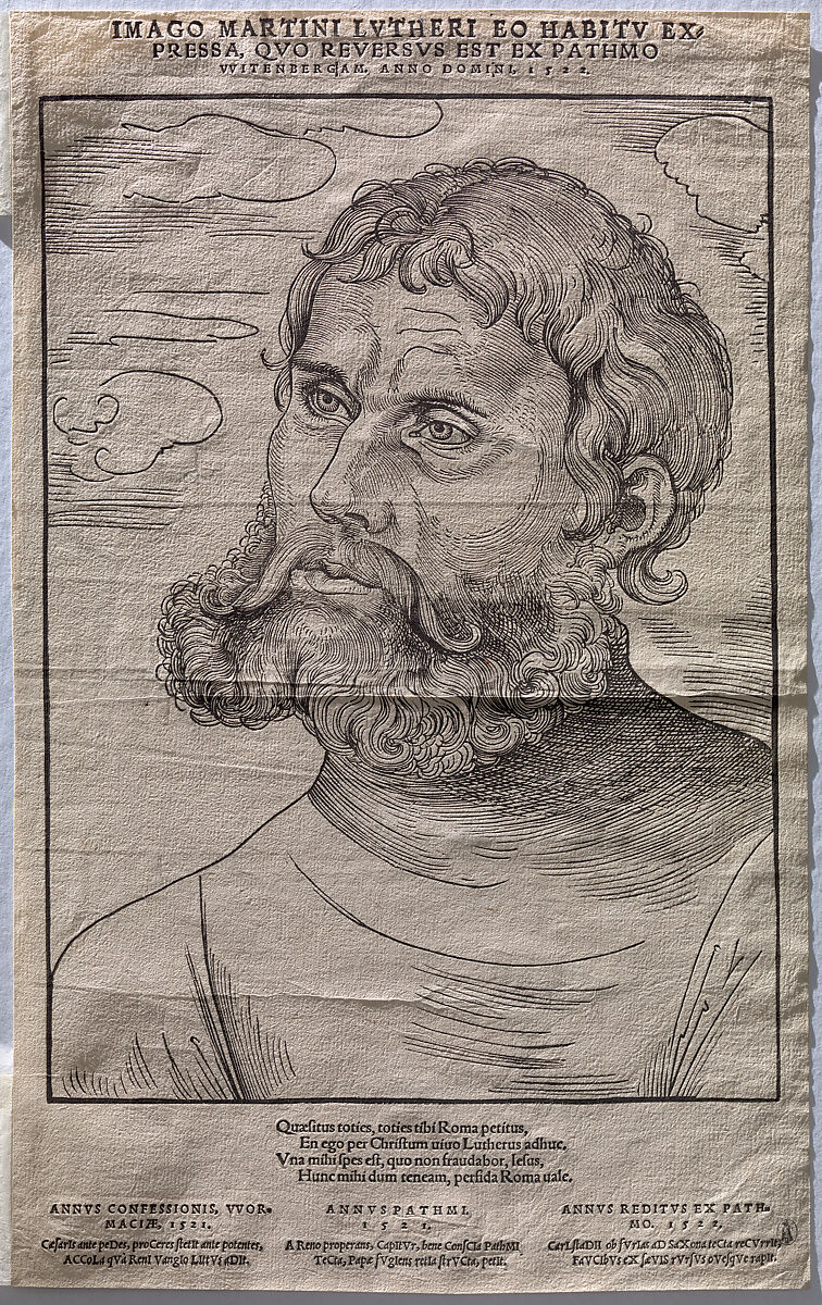 Luther as 'Junker Jorg', Lucas Cranach the Elder (German, Kronach 1472–1553 Weimar), Woodcut; second state of four (Hollstein)
