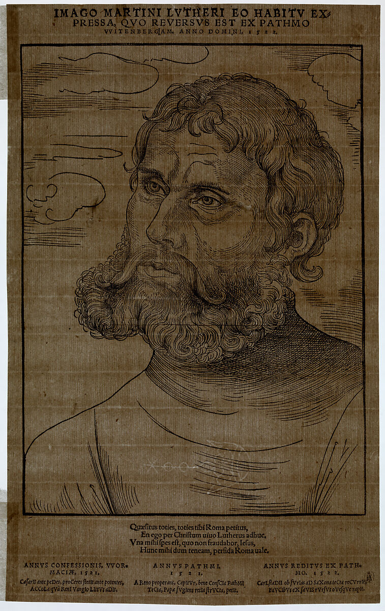 Luther as 'Junker Jorg', Lucas Cranach the Elder (German, Kronach 1472–1553 Weimar), Woodcut; second state of four (Hollstein)
