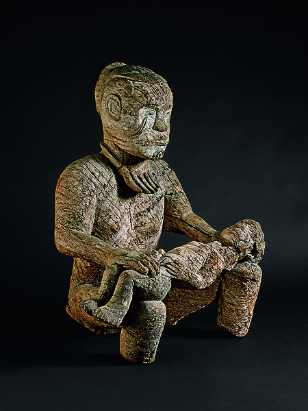 Maternity Figure: Mother and Child, Wood, pigment, seeds, Mbembe peoples 