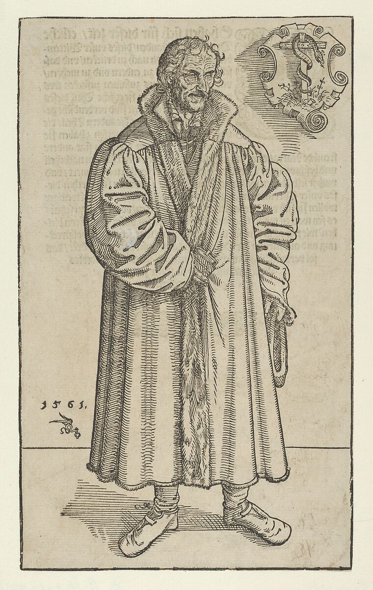 Philip Melanchthon, Full-Length Towards the Right, Lucas Cranach the Younger (German, Wittenberg 1515–1586 Wittenberg), Woodcut; first state of six (Hollstein) 