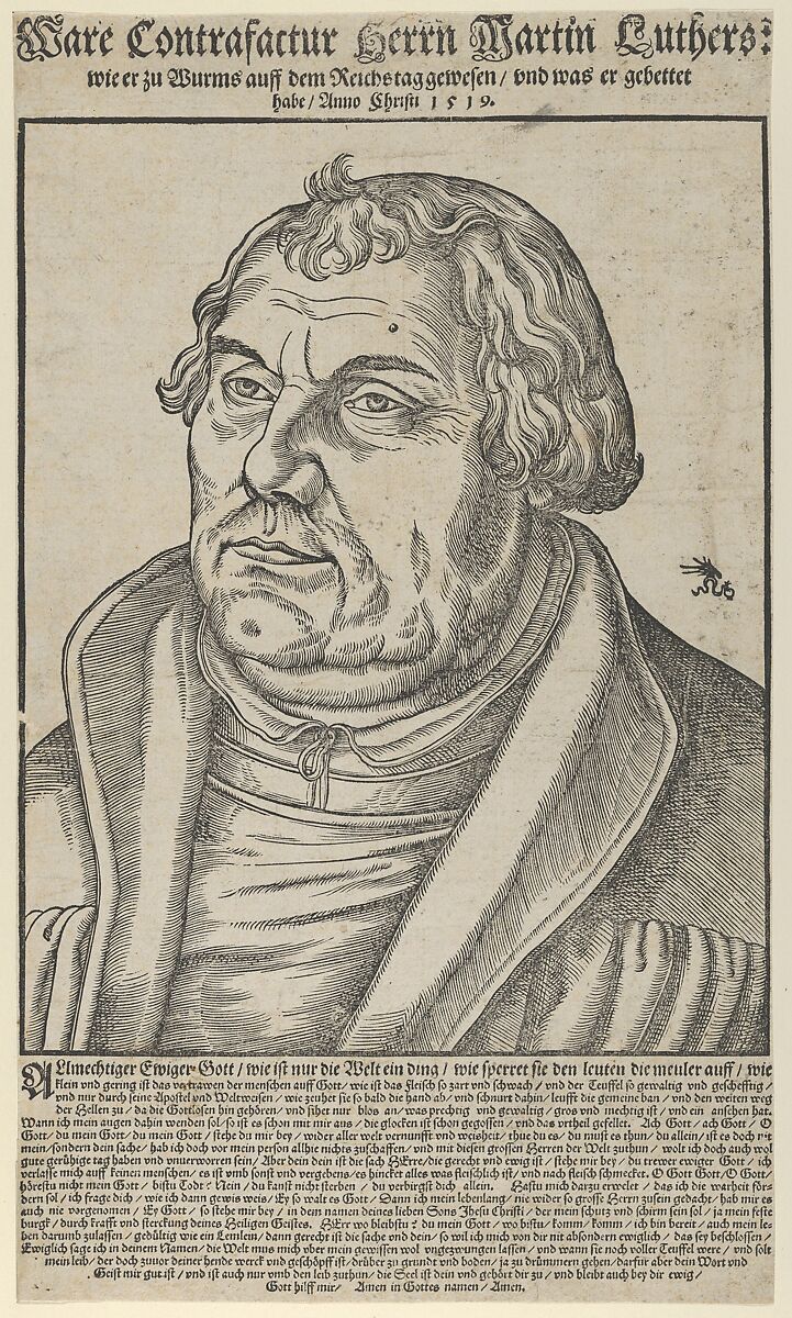 Martin Luther, Bust to the Left, Lucas Cranach the Elder (German, Kronach 1472–1553 Weimar), Woodcut 