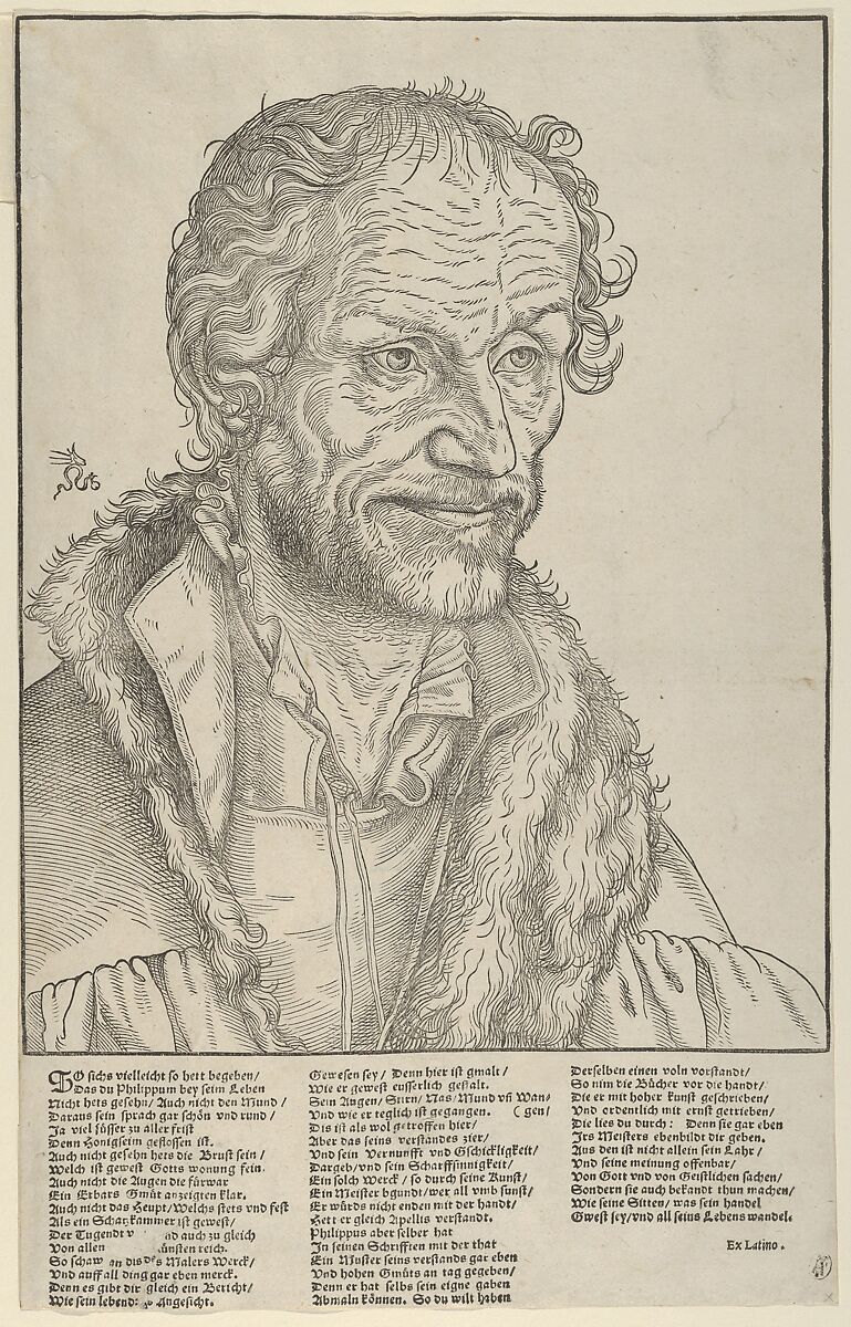 Philip Melanchthon, Bust to the Right, Lucas Cranach the Younger (German, Wittenberg 1515–1586 Wittenberg), Woodcut; third state of three (Hollstein) 