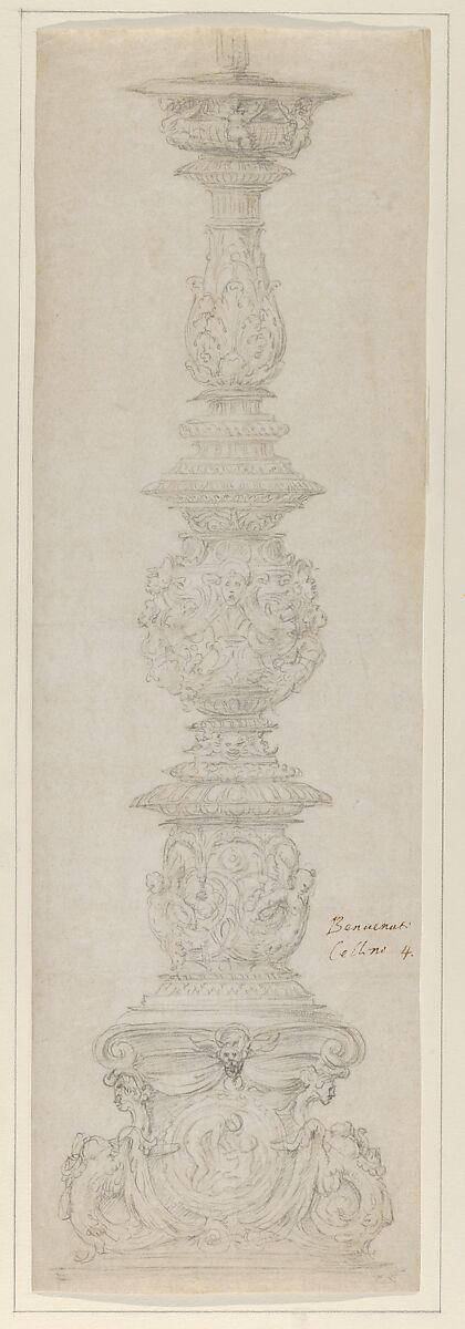 Design for a Candelabra, Bernardo Buontalenti (Bernardo delle Girandole) (Italian, Florence ca. 1531–1608 Florence), Black chalk 