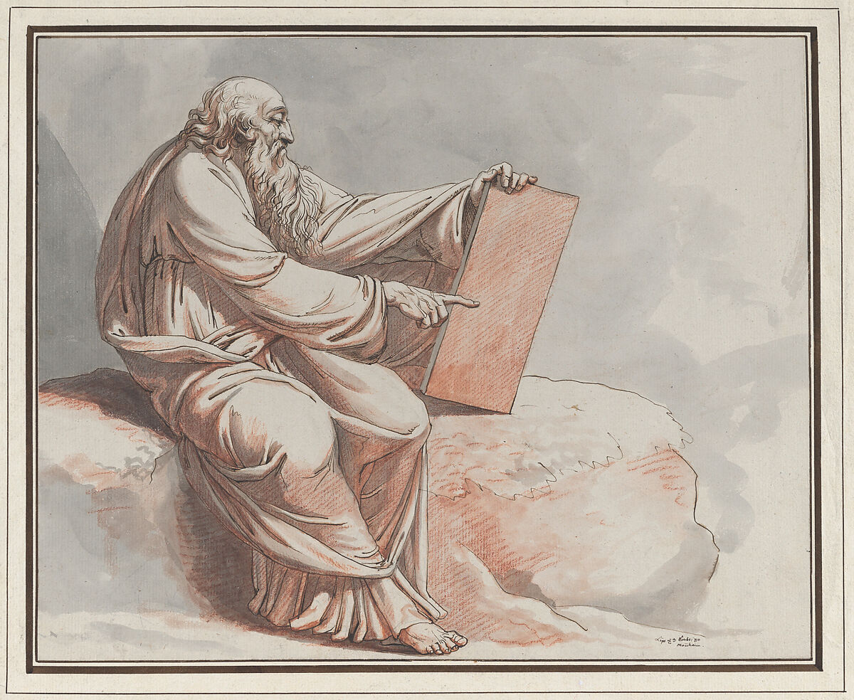 A Prophet Seated on a Rock, Johann Heinrich Lips (Swiss, Kloten 1758–1817 Zurich), Pen and brown ink, brown-gray wash, red chalk 