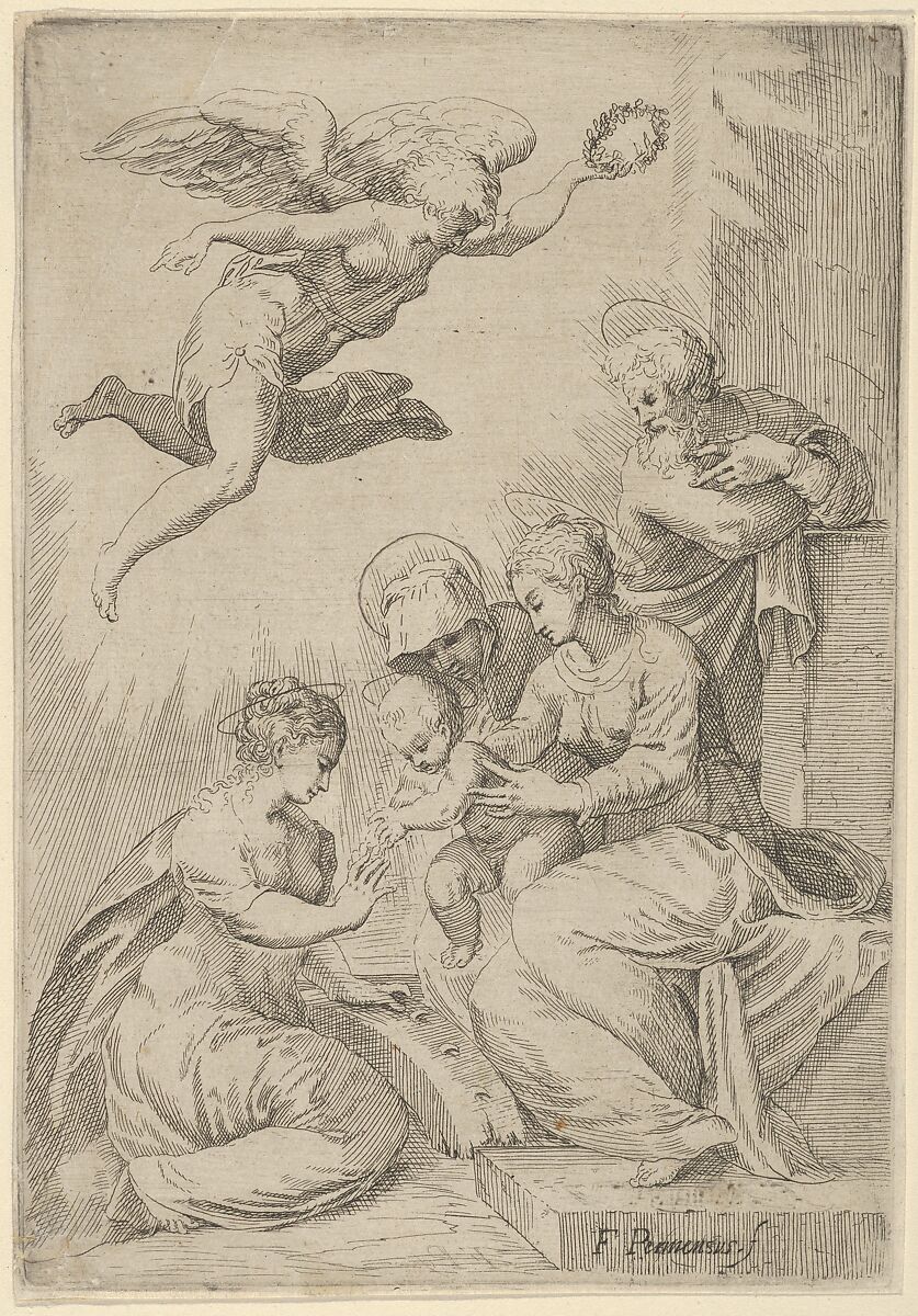 The Mystic Marriage of St. Catherine, After Marco Angolo del Moro (Italian, Verona (?) ca. 1537–after 1586), Etching 