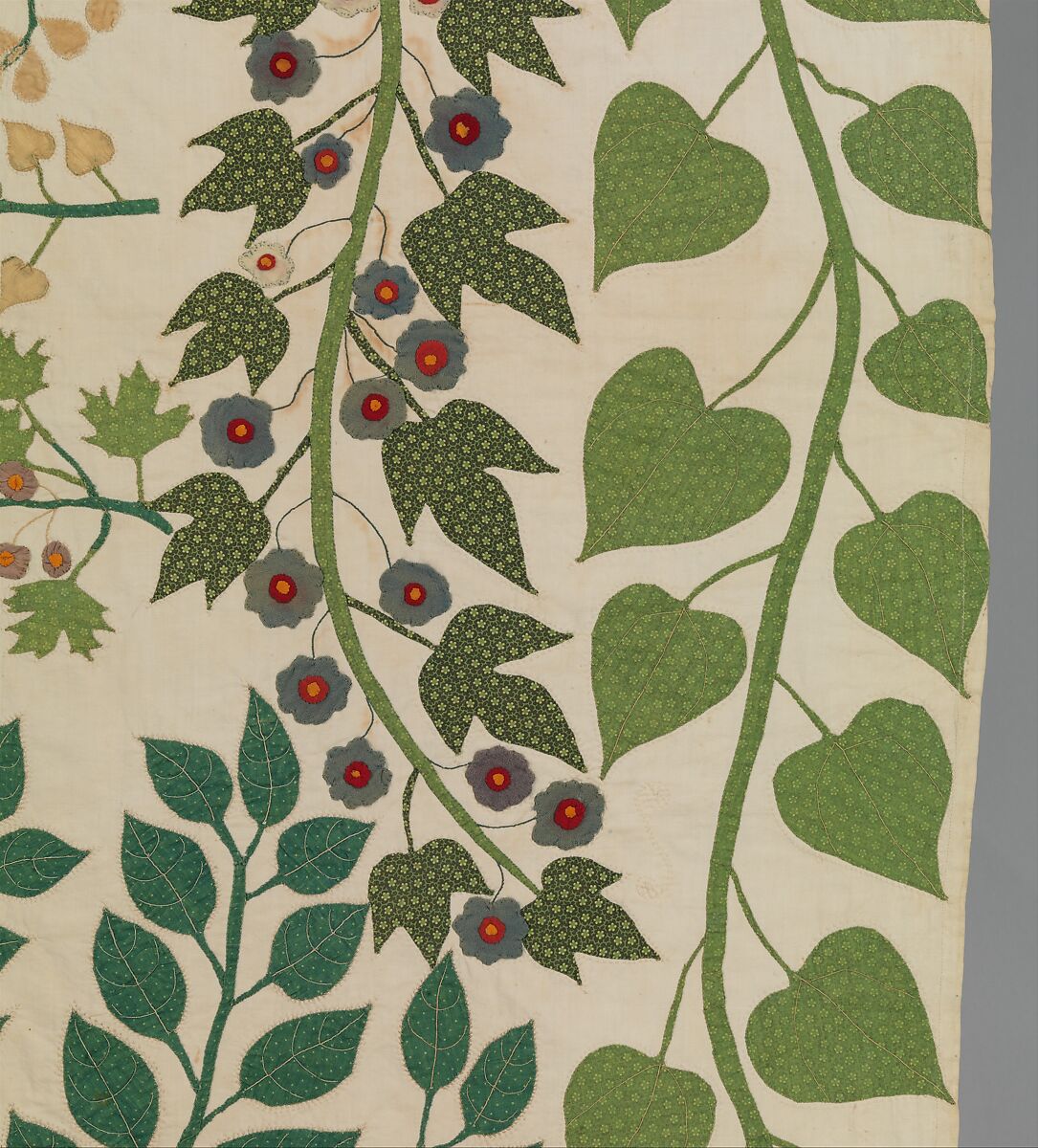 Branches and Vines Quilt, Ernestine Eberhardt Zaumseil (American, 1828–1904), Cotton, silk, and wool, American