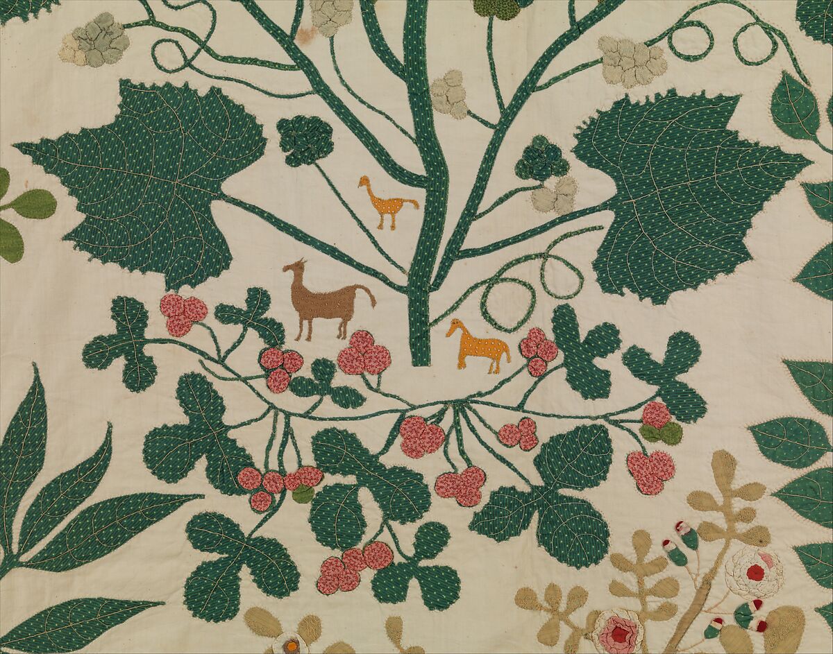 Branches and Vines Quilt, Ernestine Eberhardt Zaumseil (American, 1828–1904), Cotton, silk, and wool, American