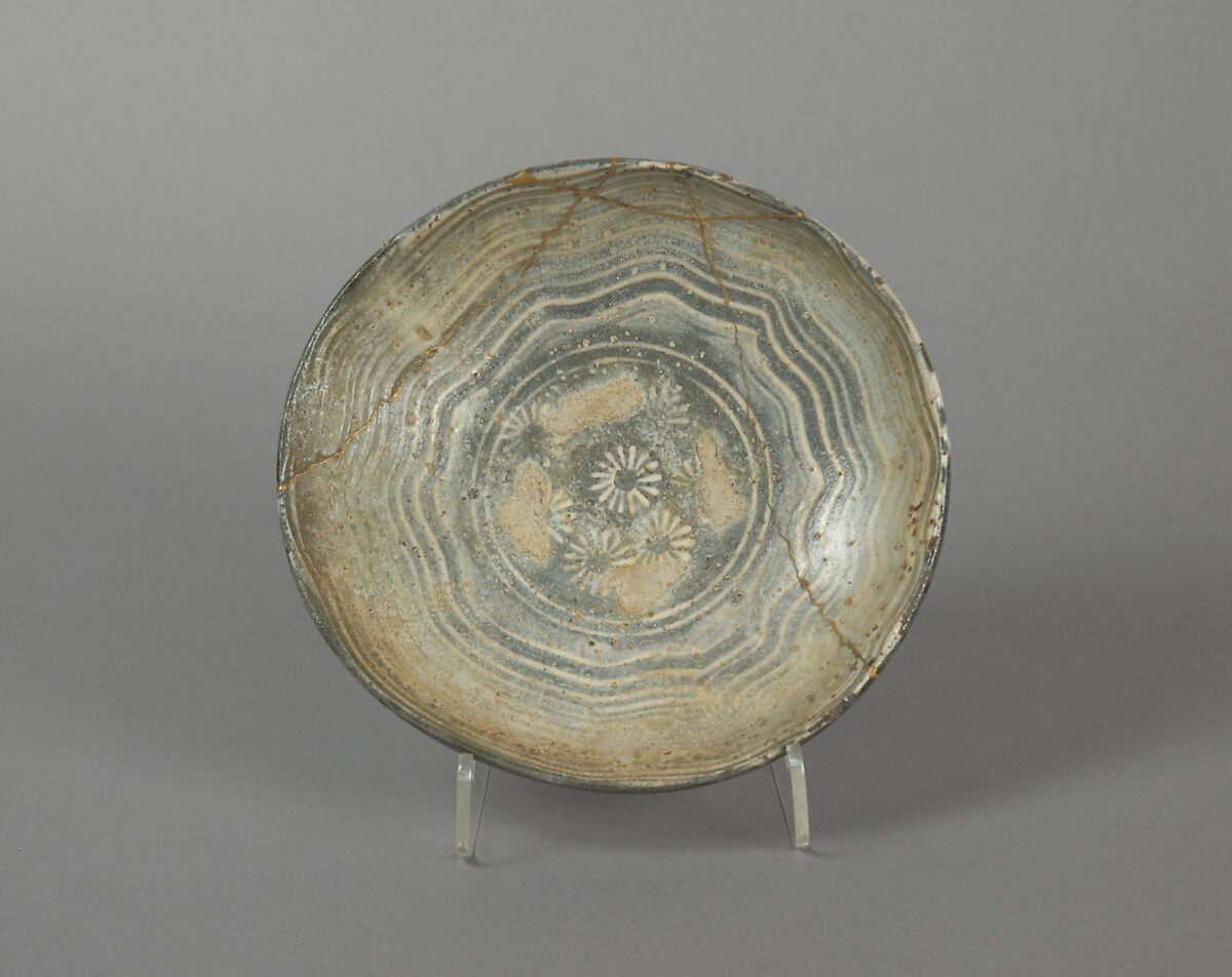 Shallow Bowl, Pottery with inlaid designs, covered with a transparent glaze (Karatsu ware, Mishima type), Japan