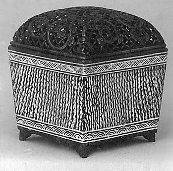 Incense Burner, Pottery decorated with white inlay (Satsuma ware, Mishima style); pierced brass cover, Japan 