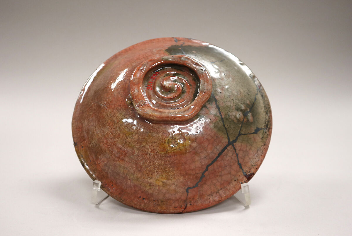 Plate, Raku crackled and spotted with gray green (Shigaraki ware), Japan