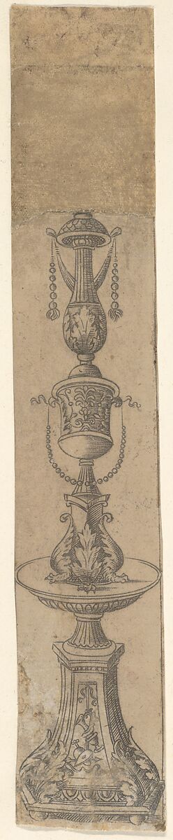 Decorative border panel with a candelabra ornamented with foliate designs, from Life of the Virgin and Christ, Francesco Rosselli (Italian, Florence 1448–1508/27 Venice (?)), Engraving 