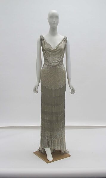 Evening dress, House of Worth (French, 1858–1956), silk, glass, French