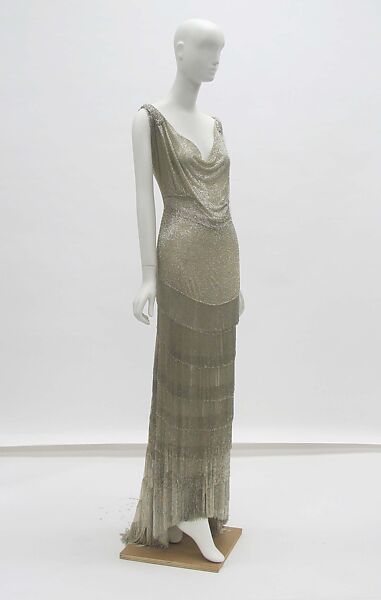 Evening dress, House of Worth (French, 1858–1956), silk, glass, French