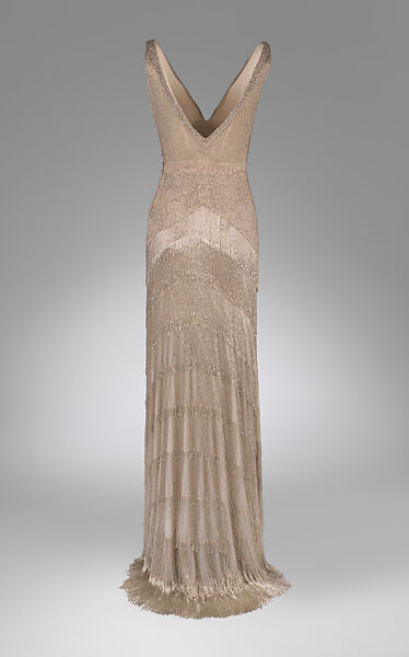 Evening dress, House of Worth (French, 1858–1956), silk, glass, French