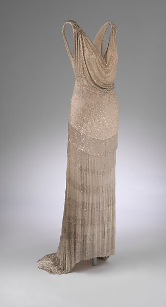 Evening dress, House of Worth (French, 1858–1956), silk, glass, French 