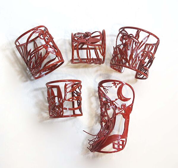 Ensemble, Gaultier Paris (French, founded 1997), (a) silk, paper, metal; (b) rayon, cotton, metal; (c–g) metal, enamel, French